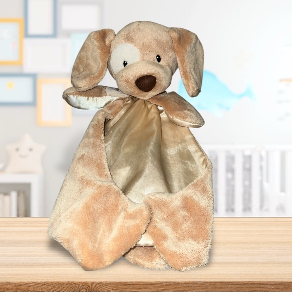 Gund Huggy Buddy Beige  Spunky Puppy Dog Security Blanket Satin Lovey